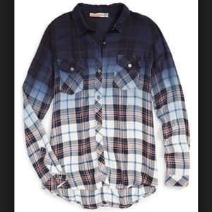 Vintage Havana Blue Ombre Plaid Flannel Shirt